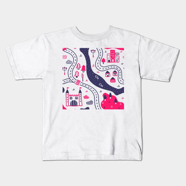 Doodle Map Pattern Kids T-Shirt by Karla-Kiky